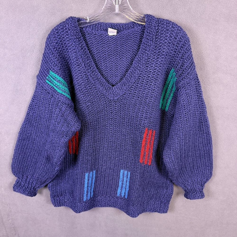 VTG Chunky Knit Wool Sweater Womens M Geometric Made in Italy Grandma 80s 90s
